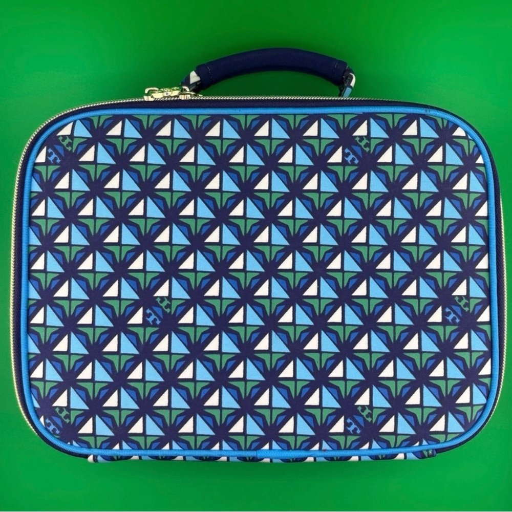 Tory Burch Blue and White Geometric Travel Bag